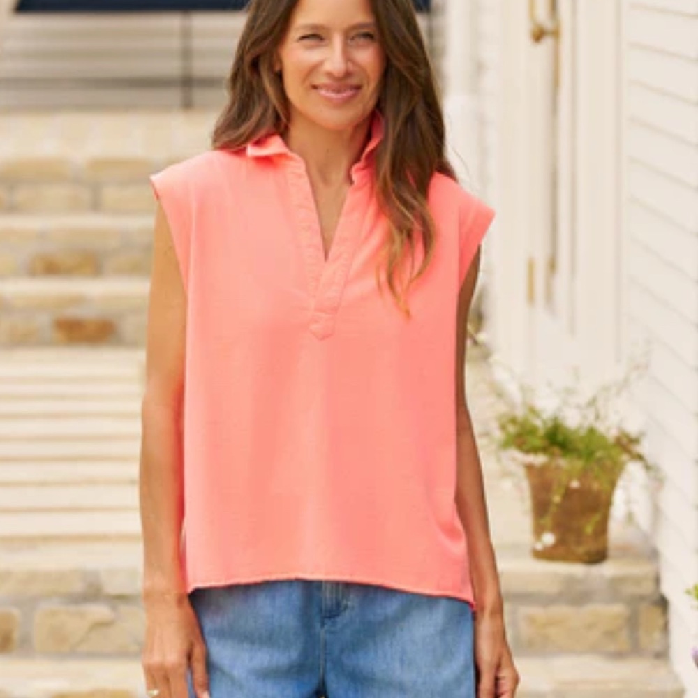 Frank & Eileen OLIVIA Popover Henley Tank Sz XL wild strawberry color